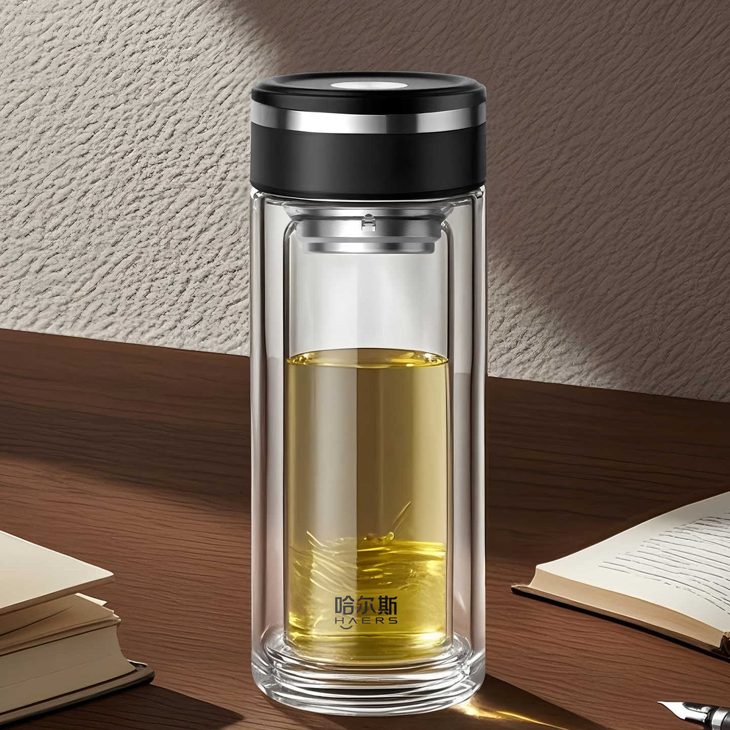 哈尔斯双层玻璃杯大容量商务送礼便携车载防烫泡茶水杯子2025新款
