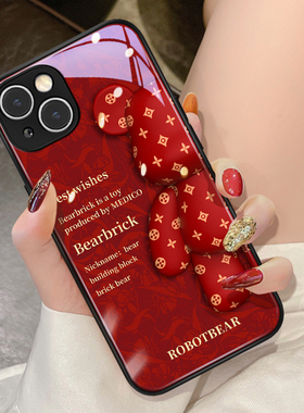 半身暴力熊苹果14手机壳新款iphone13promax全包14pro玻璃ipone红色12女款plus高级感xr男xsmax新年款8可爱pm