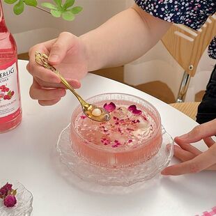 可爱圆形玻璃甜品碗精致网红粥碗套装燕窝碗糖水小碗装餐具家庭装