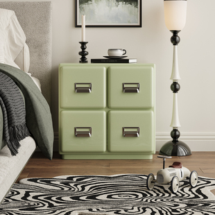 谷及奶油绿床头柜现代简约高级家用卧室床边柜实木小型置物架边柜