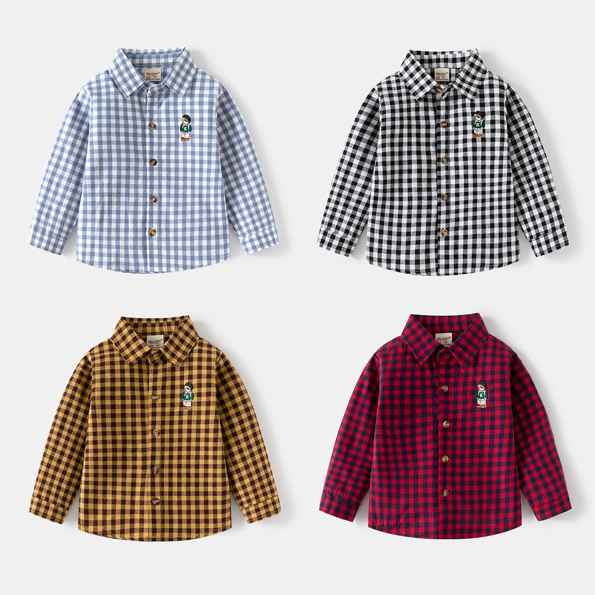 男童薄款格子衬衫纯棉2026春季宝宝翻领上衣儿童洋气长袖衬衣55
