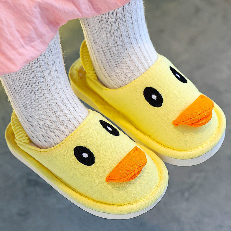 小童棉布松紧带婴幼儿卡通家居防滑棉拖鞋宝宝带后跟儿童四季男童