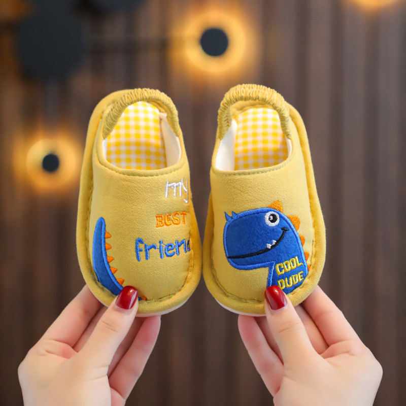 儿童秋冬季男童婴幼儿棉布卡通松紧带家居防滑棉拖鞋宝宝学步透气
