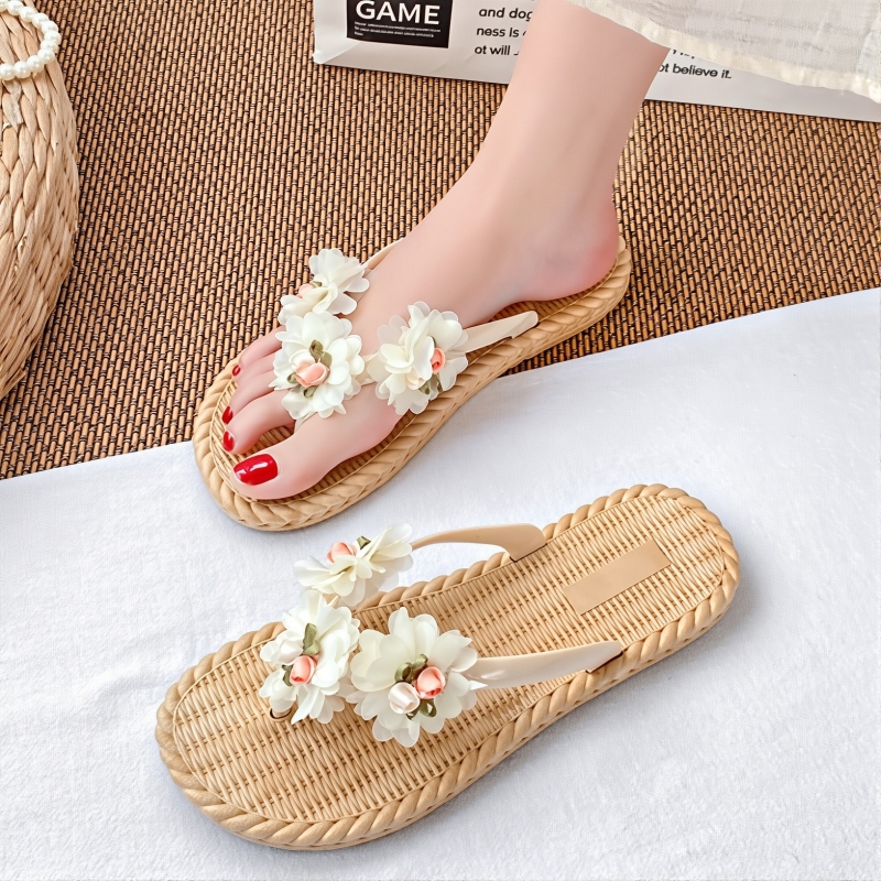 花朵人字拖鞋女夏季海边沙滩度假