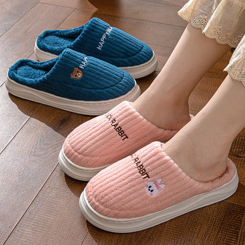 地板加绒保暖防滑月子产后棉拖鞋