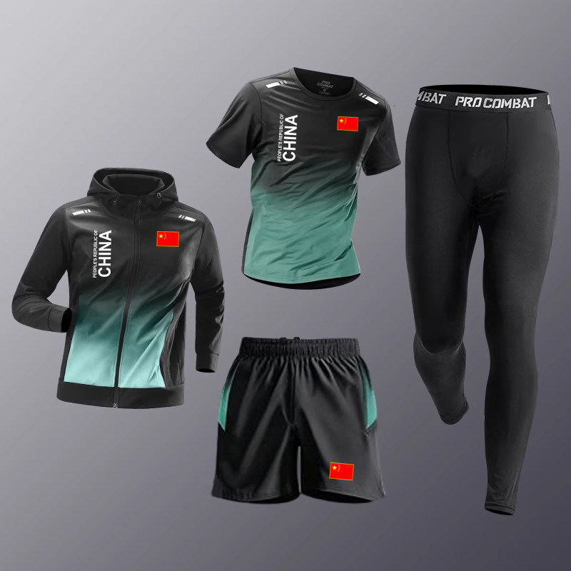 国家队健身房训练服套装男女夏季速干衣紧身衣裤健身运动服四件套