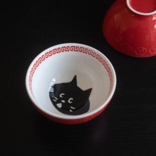 半村 日本原单 惊讶猫系列 陶瓷碗 釉下彩浮雕红色米饭碗