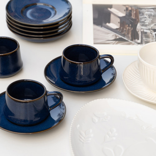 半村 超复古！窑变宝蓝拿铁咖啡杯碟 陶瓷美式咖啡杯 拉花杯热巧