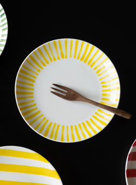 半村 北欧手绘线条盘 早餐盘子碗 甜品盘  陶瓷8英寸家用brunch盘