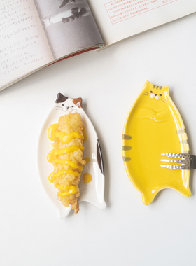 半村 炸天妇罗小碟 陶瓷釉下彩猫咪小碟味碟高颜值寿司小碟蘸料碟