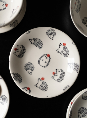 半村 日式刺猬系列 可爱陶瓷碟子 酱料碗 味碟 米饭碗甜品碗 外贸