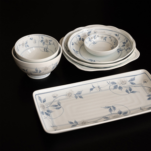 半村 新中式陶瓷青花系列餐具 家用复古米饭碗盘四方盘长盘 菜盘