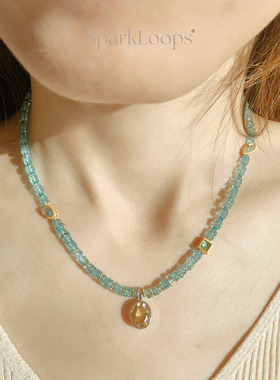 SparkLoops 图恩湖 印度进口磷灰石/黄水晶/托帕石/碧玺项链/颈链