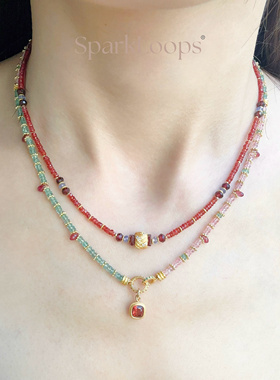 泰姬陵 5/7/8月生辰石天然鸽血红祖母绿粉尖晶项链颈链SparkLoops