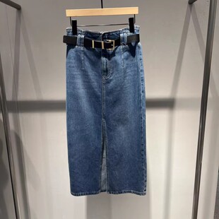 国内代购商场同款2023秋季新款百搭显瘦高腰开叉长裙牛仔半身裙女