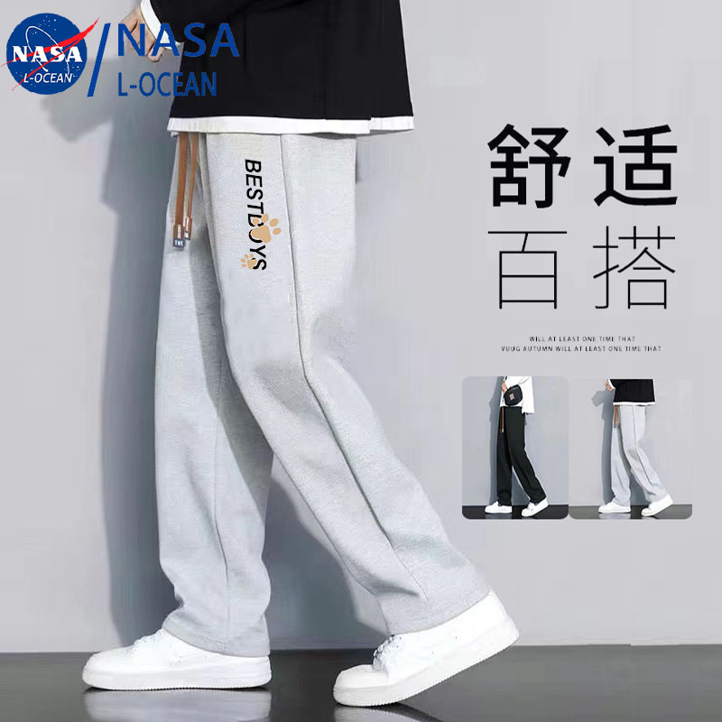 NASA直筒裤子男士秋季大码休闲长裤宽松百搭潮牌ins阔腿卫裤1/2件