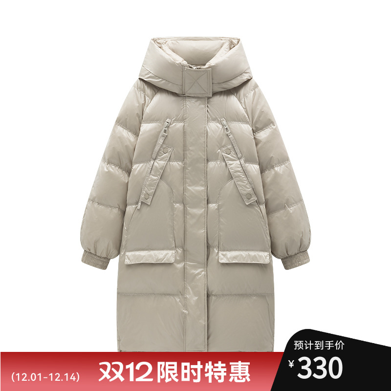 中和休闲插肩袖羽绒服女中长款