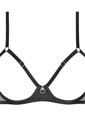 MaisonClose peek-a-boo 黑色性感哑光皮革开放式文胸套装 丁字裤