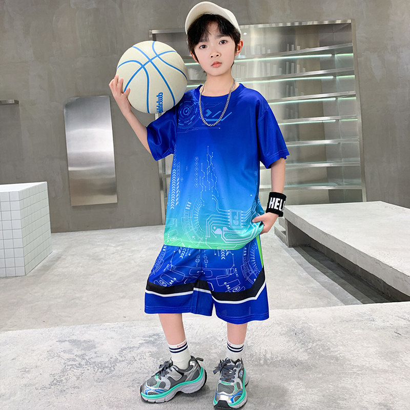 蓝球服套装男童定制编号班级运动球衣大童学生比赛队服训练足球服