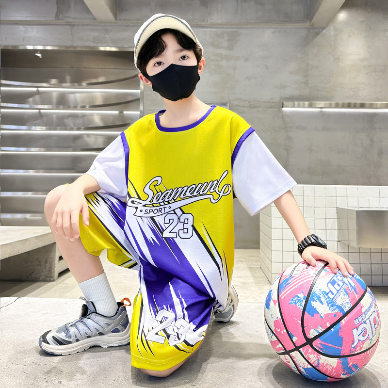 儿童速干篮球服套装男青少年学生运动两件套学院风训练服休闲班服