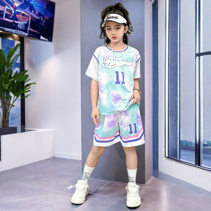 女童新款篮球服套装定制编号洋气大童速干训练服表演服儿童足球服