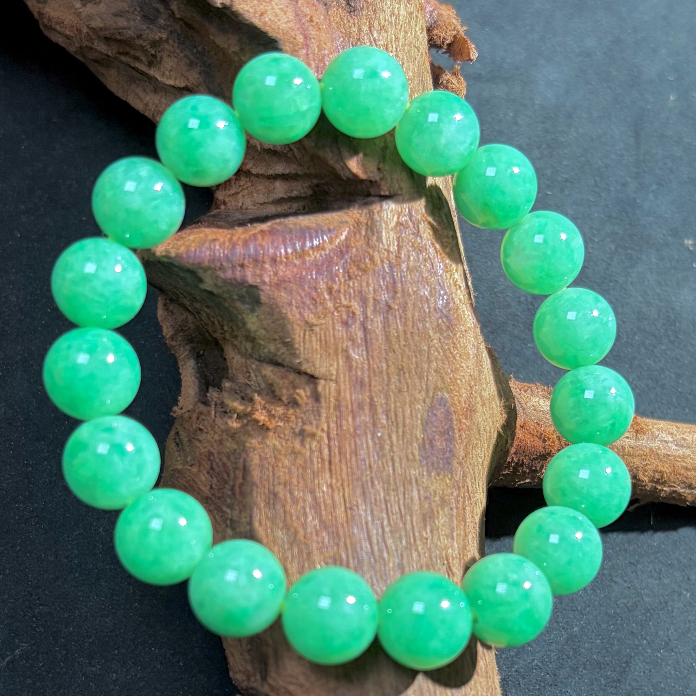 玉名坊 正品缅甸天然翡翠手链男女款冰糯种手串珠子 阳绿玉石A货