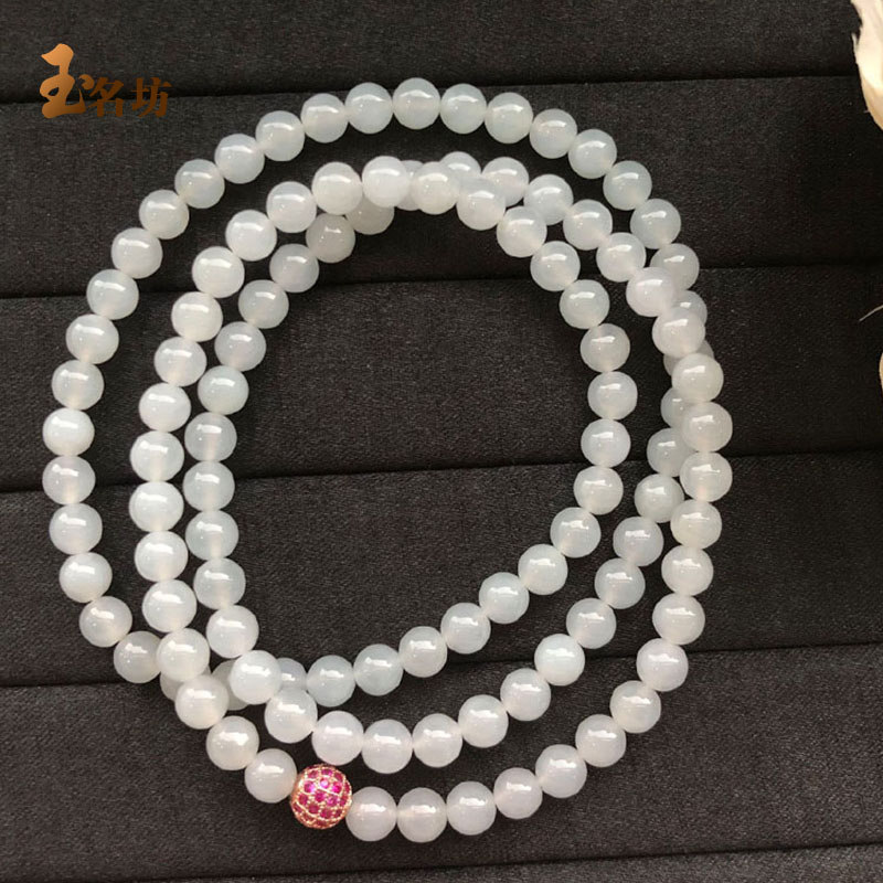 玉名坊翡翠珠串翡翠冰白项链
