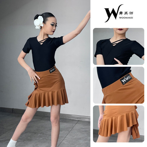WMS拉丁练习服可加胸垫锦纶分体