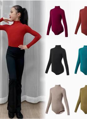 WMS2025拉丁舞服少儿春秋冬百搭上衣彩色高领保暖长袖高级练功服