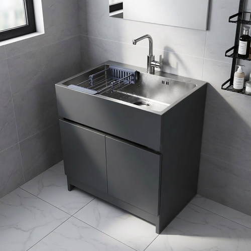 蜂窝铝洗衣柜不锈钢洗手池落地式