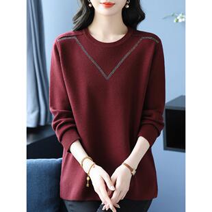 上衣打底衫 宽松休闲羊毛衫 圆领毛衣女加肥加大码 中年妈妈秋冬新款
