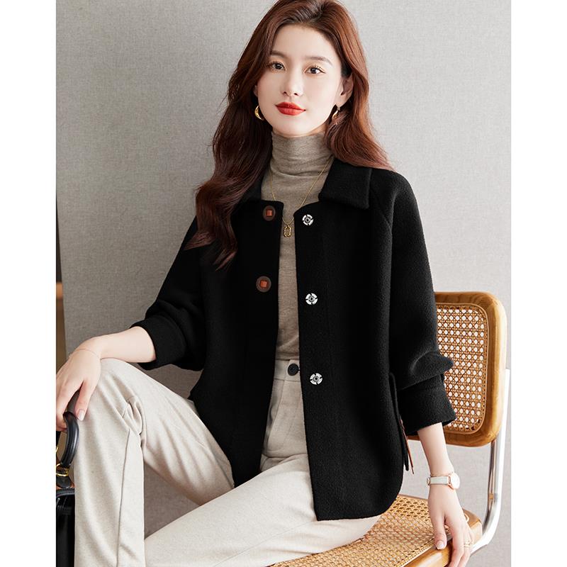 黑色毛呢短外套女春秋冬新款妈妈小个子上衣貂绒毛衣针织开衫加厚
