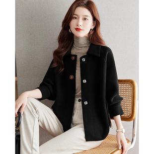 黑色毛呢短外套女春秋冬新款妈妈小个子上衣貂绒毛衣针织开衫加厚