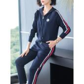 洋气两件套 时尚 连帽冰丝薄卫衣休闲运动服女春季 欧货名牌妈妈套装