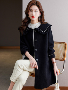 娃娃领毛呢大衣女士中长款外搭秋冬新款小个子时尚洋气毛衣外套厚