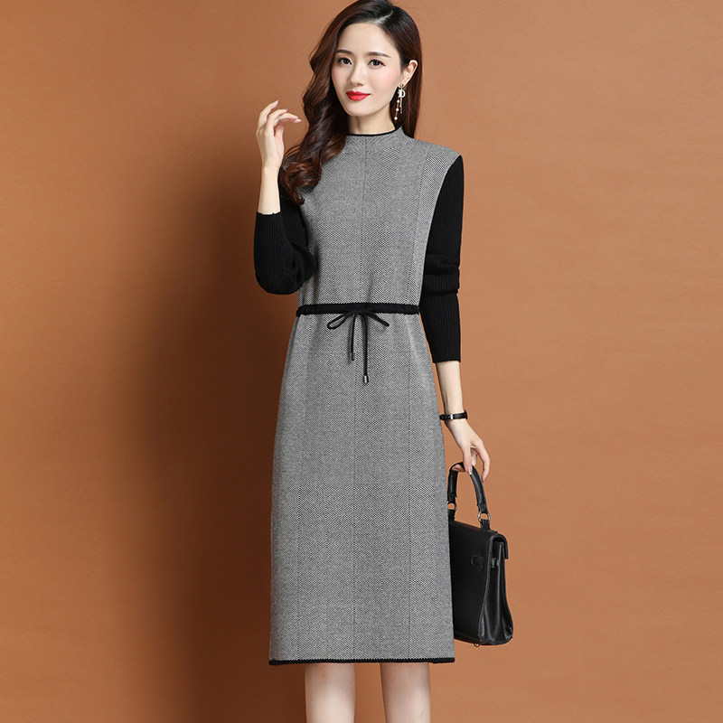 2023新款羊毛针织连衣裙女秋冬中长款配大衣羊绒毛衣裙过膝打底裙