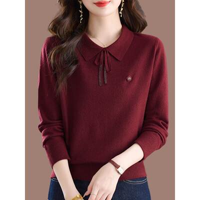 高档桑蚕丝翻领针织打底衫女春秋上衣2025新款洋气质妈妈长袖T恤