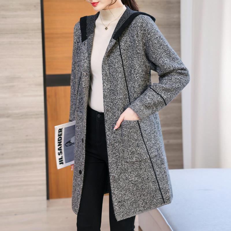 连帽羊绒大衣女中长版2025春秋新款洋派妈妈大尺码高端双面毛呢外