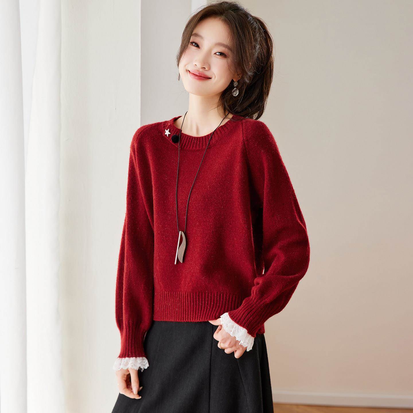 新年红色毛衣女款秋冬季2026马年本命年衣服洋派超好看针织打底衫
