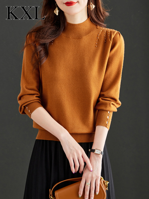 半高领软糯打底衫女2025新款秋冬小个子宽松遮肚子毛衣针织衫上衣