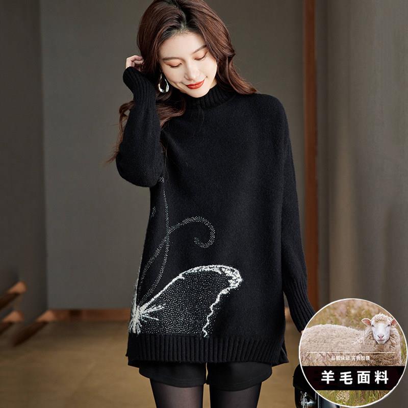 半高领毛衣女款2025新款冬季中长版加厚时尚针织衫宽松显瘦打底衫