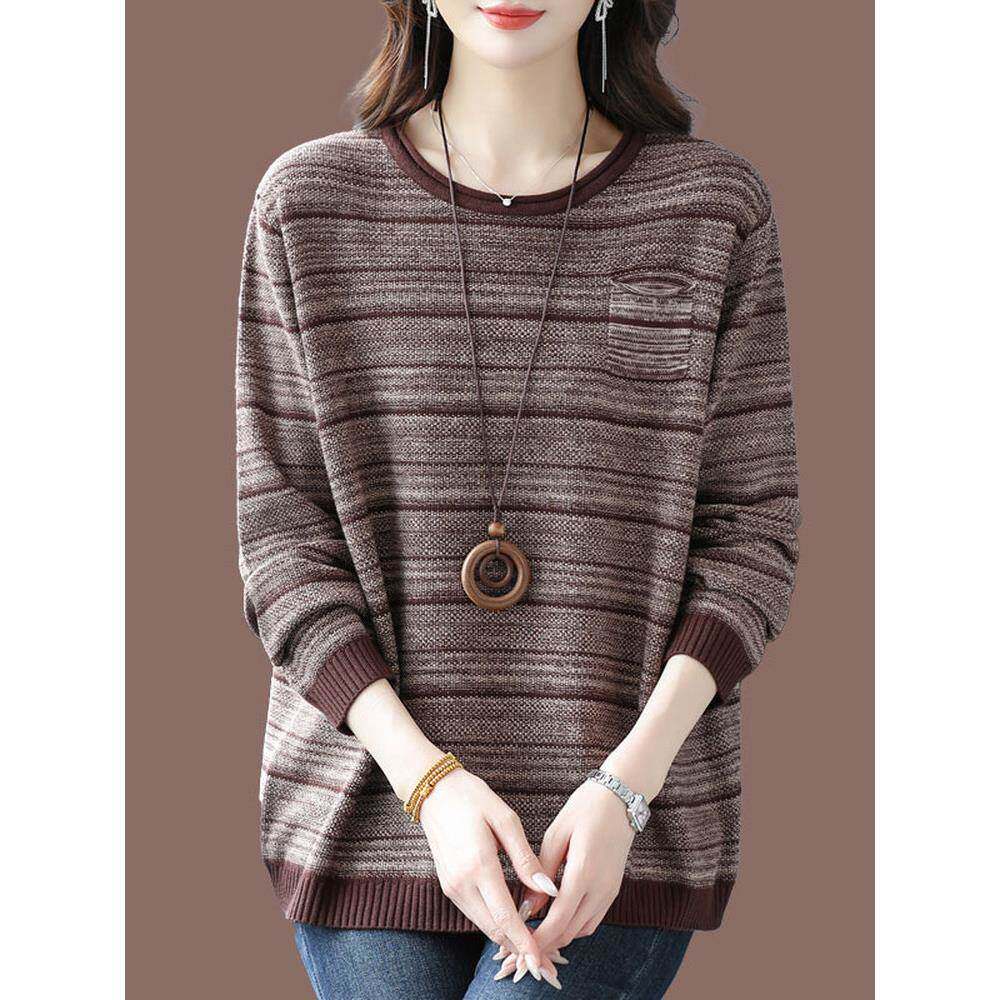 胖mm230斤秋冬季短款羊绒衫女上衣特大码宽松遮肚条纹羊毛打底衫