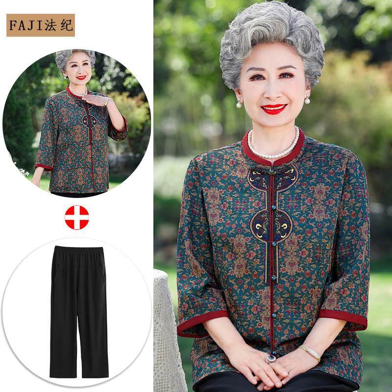 老年人夏装女奶奶唐装衬衫中国风妈妈款洋气开衫上衣服富贵老太太
