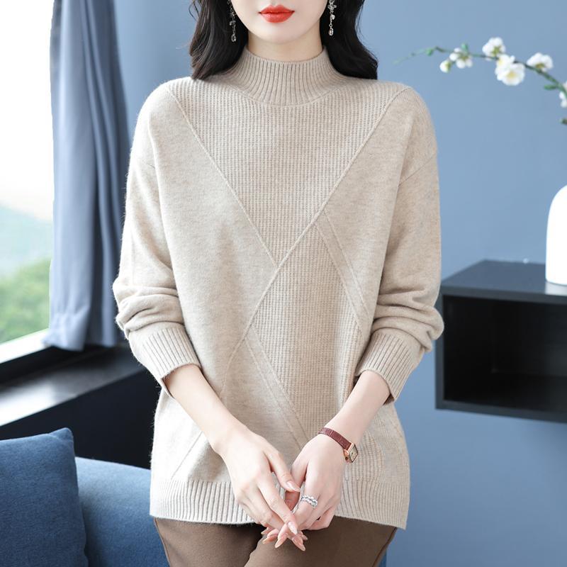 中年妈妈秋冬内搭羊毛衫宽松毛衣女加肥加大码遮肉针织打底衫加厚