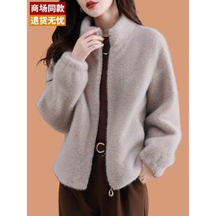 皮毛一体仿水貂绒外套女秋冬季2025新款加厚短款高端貂毛皮草大衣