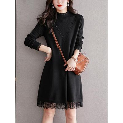 2025新款冬季内搭打底连衣裙女秋冬配大衣小个子冬天蕾丝毛衣裙子