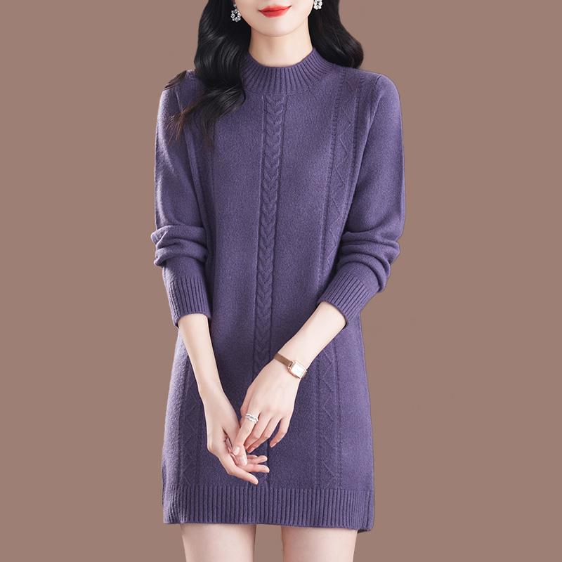 中年妈妈冬季加厚羊毛衫中长款毛衣裙女内搭宽松遮屁股针织打底衫