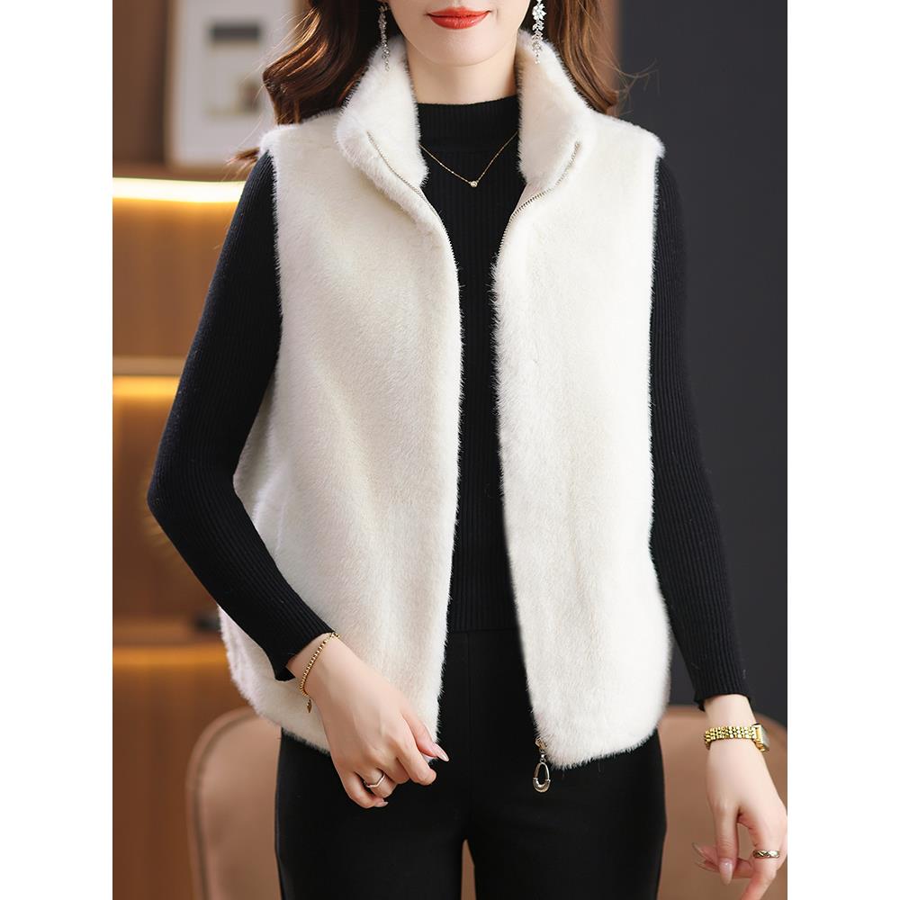 高档水貂绒拉炼马夹外套女貂毛2025秋冬新款外搭毛毛马甲上衣坎肩