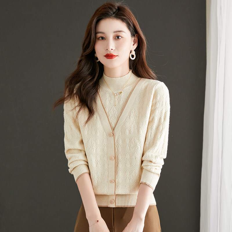 假两件上衣时尚针织打底衫女士秋冬季内搭洋气可外穿毛衣2025新款