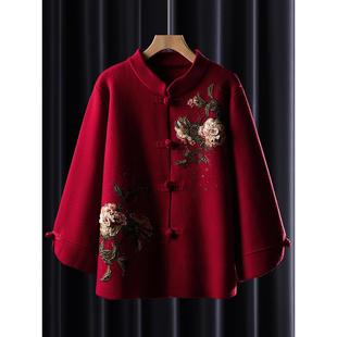 奶奶冬装外套洋气羊毛衫妈妈红色上衣服新款老太太中老年人女秋冬